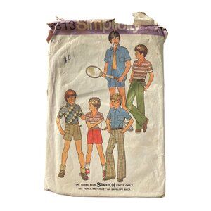 70s Simplicity 7513 Sewing Pattern Size 8 Boys Shirt Top Pant Or Shorts 1976 CUT